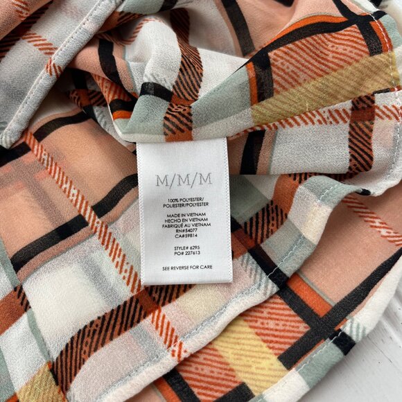 Cabi Women's Plaid Long Sleeve Blouse Medium Polyester Peach/Black Career - Picture 4 of 5